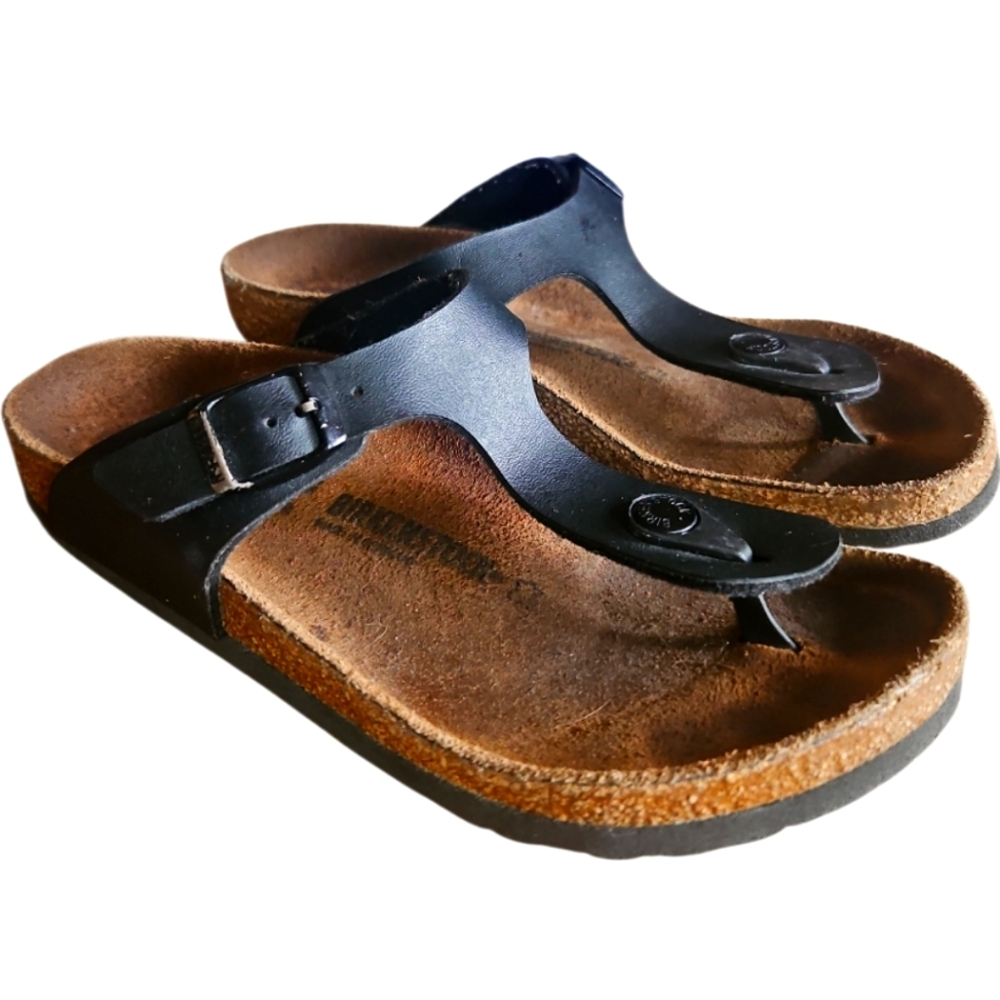 Birkenstock Kids Black Toe-Post Sandals with Buckle